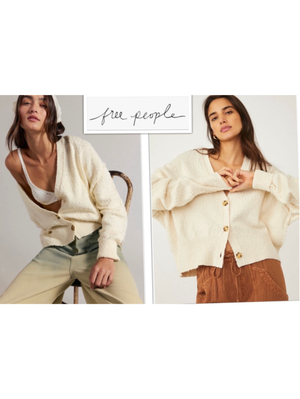Free People Textured Slouchy Fit Boho Cozycore Button Cardigan Sweater size M